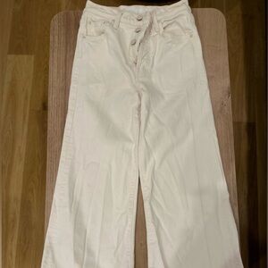 Cream MOTHER Flare Distressed End Jeans